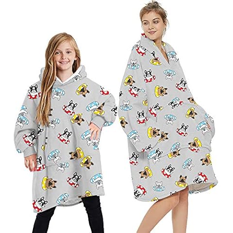 Wearable Blanke Hoodie Warm Oversized Hoodies Blanket Giant Sweatshirt hooded for Women Girls Adults Men Boys Kids Big Pocket (Dog B, One Size) Cover
