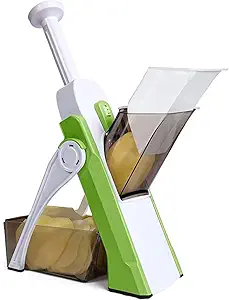 YouBee All in 1 Multi-Purpose Mandoline Slicer, Chopper, Dicer Ideal For Vegetable & Fruits Chopper Cutter With Stainless Steel Blade & Safety Holder/Pusher With 30+ Adjustment - Made in India (Green)