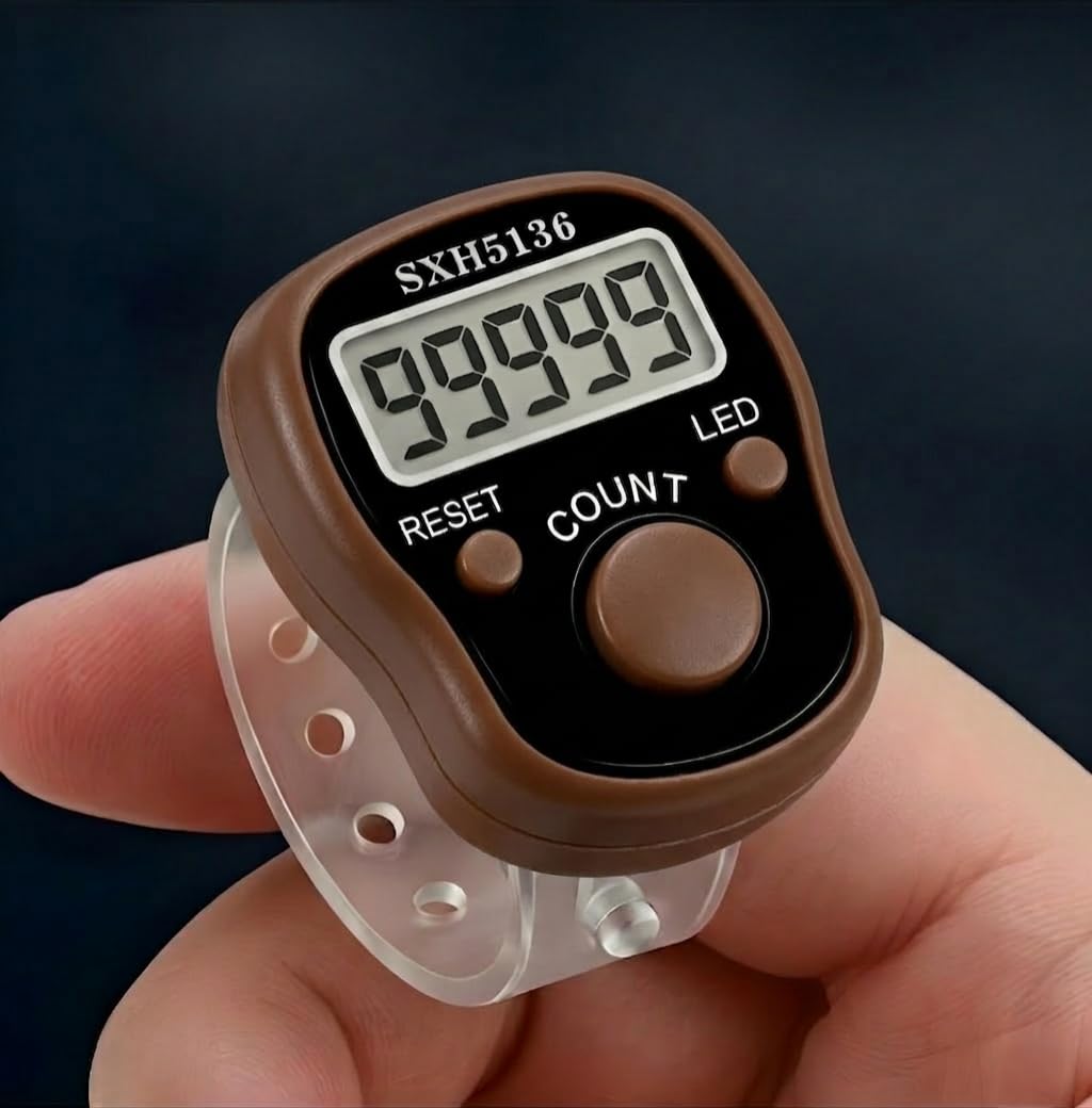Digital Finger Tally Counter, LCD Display with LED, 5-Digit Count up to 99999, Reset Button (Pack of 1-Multicolour) (Brown)-image-11