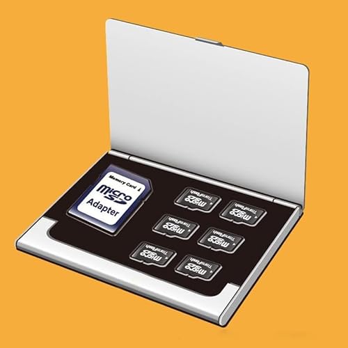 ステンレススチール製メモリカードケース、SDカード1枚とmicroSDカード6枚を収納可能 シルバー