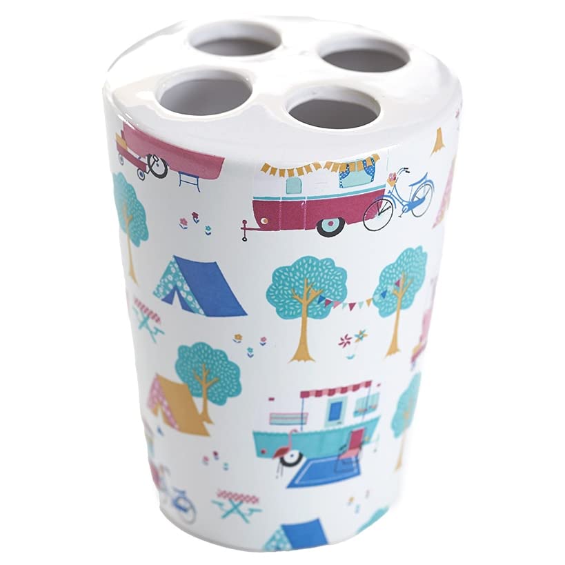 The Lakeside Collection Glamper Ceramic 4-Slot Toothbrush Holder for Bathroom Countertops