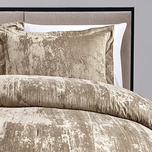 Fredsure Crinkle Velvet Comforter Set, 3 Pieces Khaki King, Crinkle Velvet Face And Brushed Microfiber Reverse #TOP2