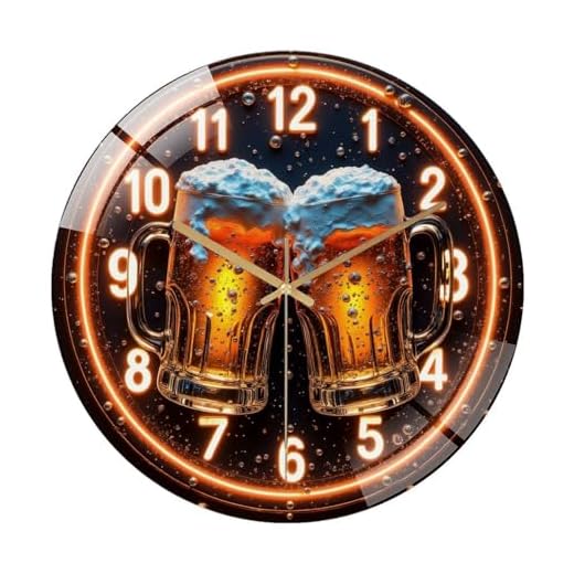 12-Inch Silent Glass Wall Clock, Cheers Neon Clock Beer Mug Toast ” Silent Non-Ticking Clock, Battery Operated (AA Batteries Not Included), Artistic Home Decor