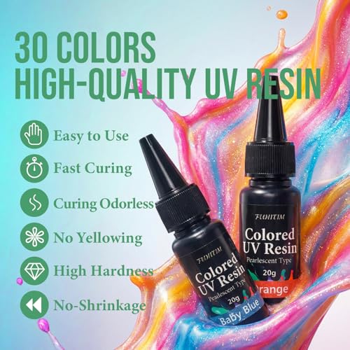 Image of UV Resin Jewelry Making Kit,30 Colors 600g Crystal Resin,Fast Curing Odorless & Colored UV Resin Kit with Light and Molds, DIY Jewelry Making Kit, Resina Kits for Keychain and Earring
