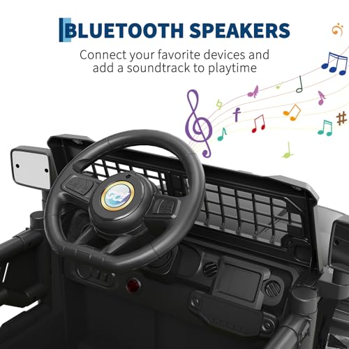 Hetoy Electric Car for Kids, 12V Electric Vehicles with Remote Control, Spring Suspension, LED Lights, Bluetooth, 3 Speeds, Ride on Toddler Truck Car (Black) - Thumbnail 6
