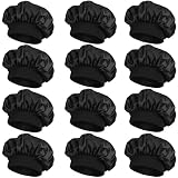 12 Pieces Satin Bonnet Hat For Women Sleeping Shower Caps Curly Hair Silky Bonnet Hair Wrap (Black)