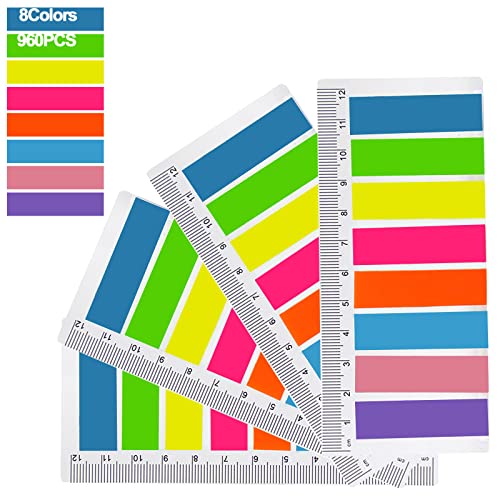 960 Stücke Haftnotizen Set, Haftstreifen Page Marker, Beschreibbare Haftmarker Textstreifen, Klebemarkierungen für Seiten Markierung, Sticky Notes (6 Set, 8 Farben) Cover