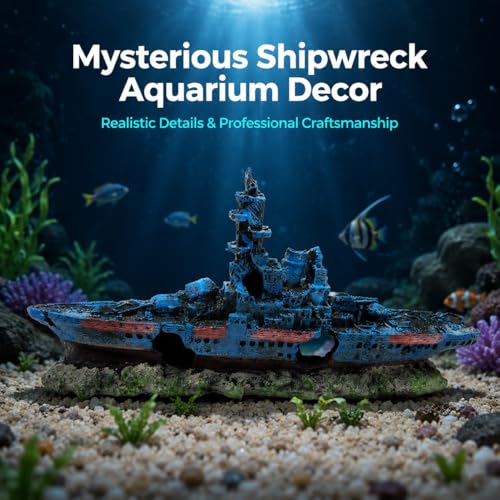 Image of Mipukbay Shipwreck Aquarium Decorations, Resin Fish Tank Artificial Rock Ornament for Freshwater /Saltwater, Safe Landscape Hideout for Betta Fish, Goldfish and Aquatic Pets