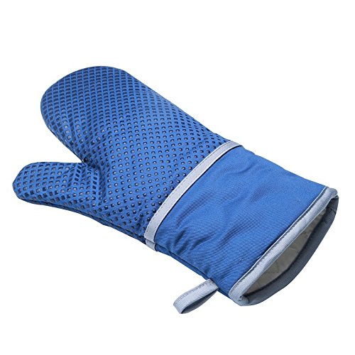 FEIDOL Oven Mitts Kitchen Oven Gloves Extra Long with The Heat Resistance of Silicone and Flexibility of Cotton, Quilted Cotton Lining (Blue)