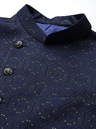 Image of MANQ Men Fawn Woven Jaquard Silk Nehru Jacket