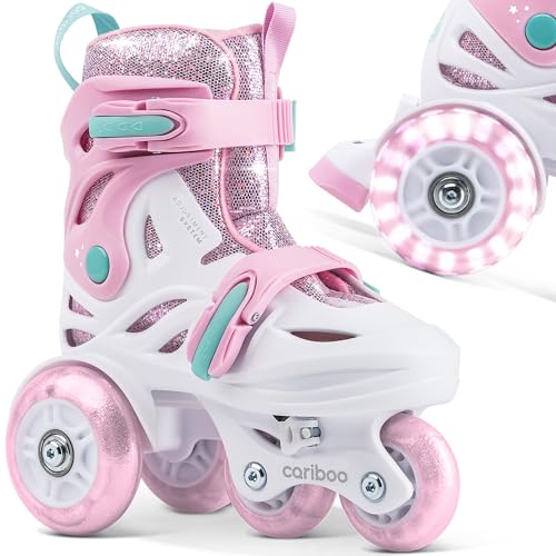 Cariboo Patines En Línea para Niños para Principiantes Tamaños Ajustables XS 26-30 con Ruedas Que con Purpurina Rosa Menta Ballerina