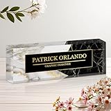 Personalized Name Plate for Desk, Custom Acrylic Desk Name Sign, Office Appreciation Gifts for Women Men Coworkers Boss Teacher Employee (B/W Marble)