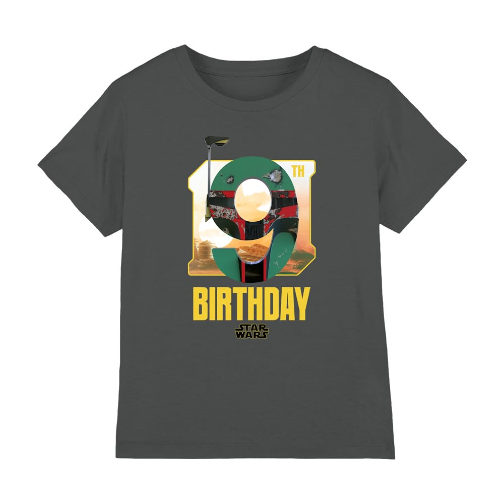 Star Wars Boba Fett 9Th Birthday Space Kids T Shirt, Charcoal, 3-4