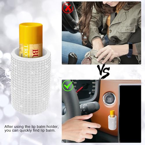 Image of Upright Car Chapstick Holder, Bling Insulating Lip Balm Holder,Rhinestone Car Accessories for Women Interior ,Suitable for Most Vehicles. (White)