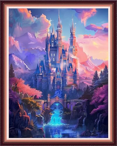 Image of Funxvoot Stamped Cross Stitch Kits for Beginners or Adults Embroidery Starter Patterns | DIY Printed Cross Stitch Kits Needlepoint for Adults or Kids 11CT-Rainbow Castle 16x20 inch