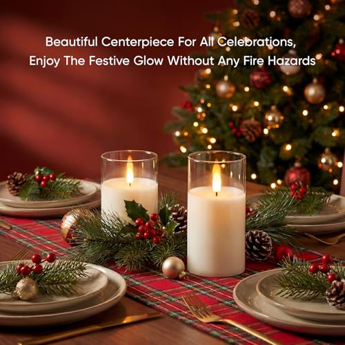 Image of Amagic 3 inchx4 inch6 inch Clear Glass Flameless Candles Battery Operated with Timer, Remote Control, LED Pillar Candles, Battery Powered, Valentine's Day Decor, Pure White Wax, Set of 2