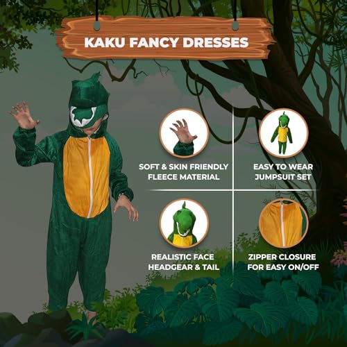 Image of Kaku Fancy Dresses Dinosaur Wild Animal Costume for Kids - Green, 3-4 Years | Animal Fancy Dress for Boys & Girls