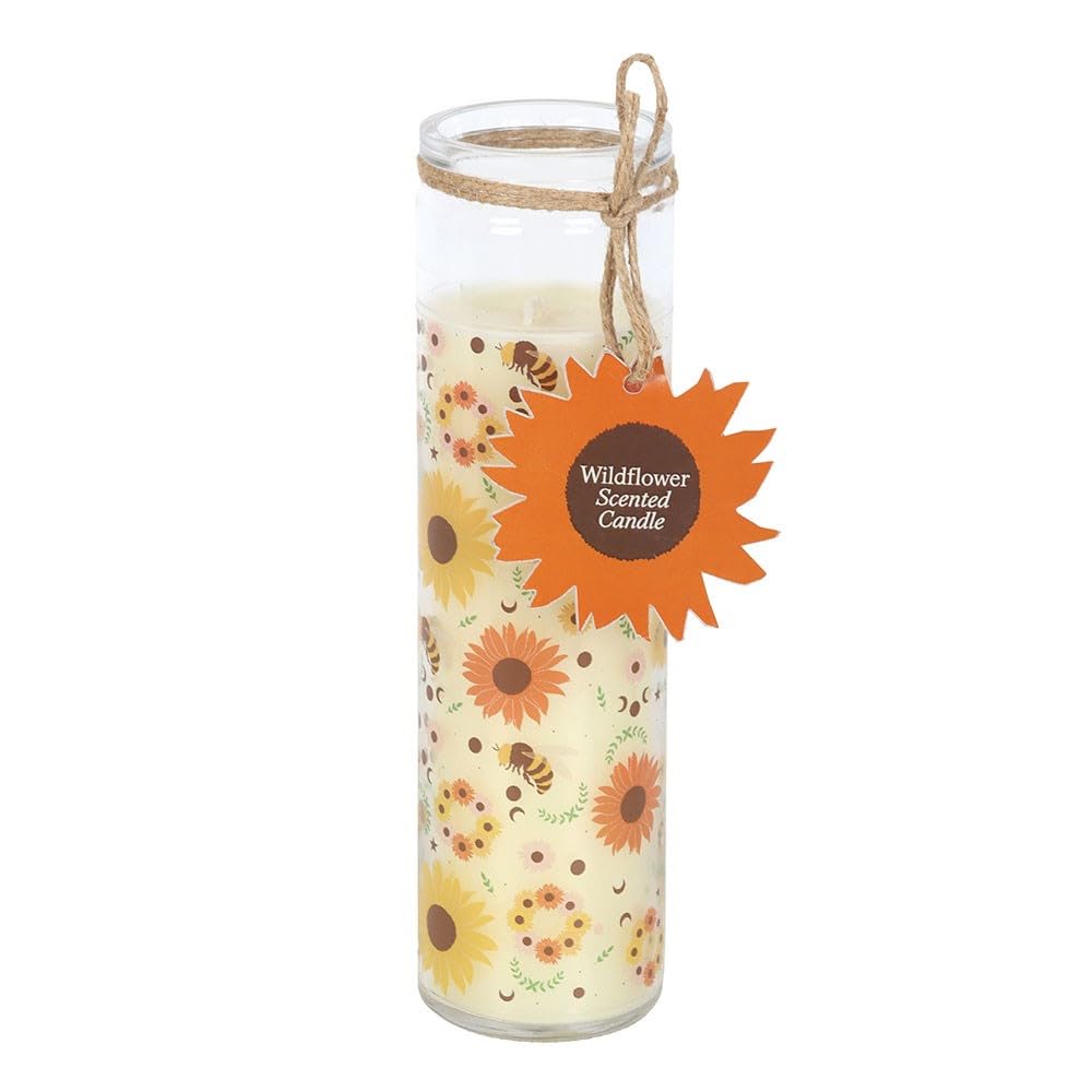 Summer Solstice Wildflower Tube Candle – 50 Hours of Uplifting Burn Time – Eco-Friendly, Seasonal Design with Bees, Sunflowers & Moon Phases – for Solstice Celebrations and Relaxation
