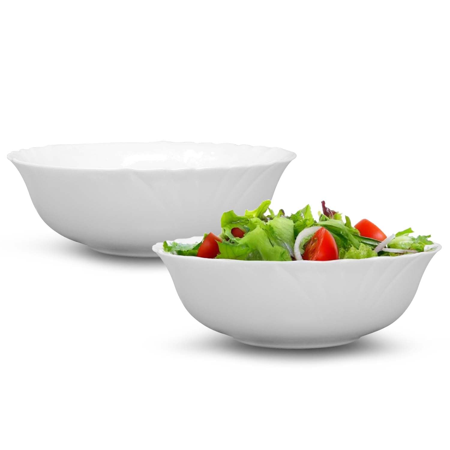UNIQUE HOME LIVING 500ml Salad Bowl, White Opal Glass Serving Bowls Set of 2, Ideal for Salad, Snacks, Fruit, Cereal Bowl Server, Reusable & Sturdy, Microwave and Dishwasher Safe