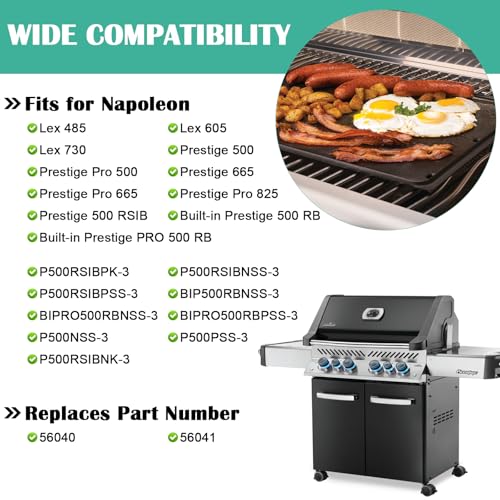 Image of Hiorucet Cast Iron Griddle, Reversible Griddle Plate for Napoleon Prestige 500, Pro 500, Built-In 500, LEX Series, 485, 665, 605, 730, 825, 56040, 56041 - 2-Sided Cooking Flat Top Pan