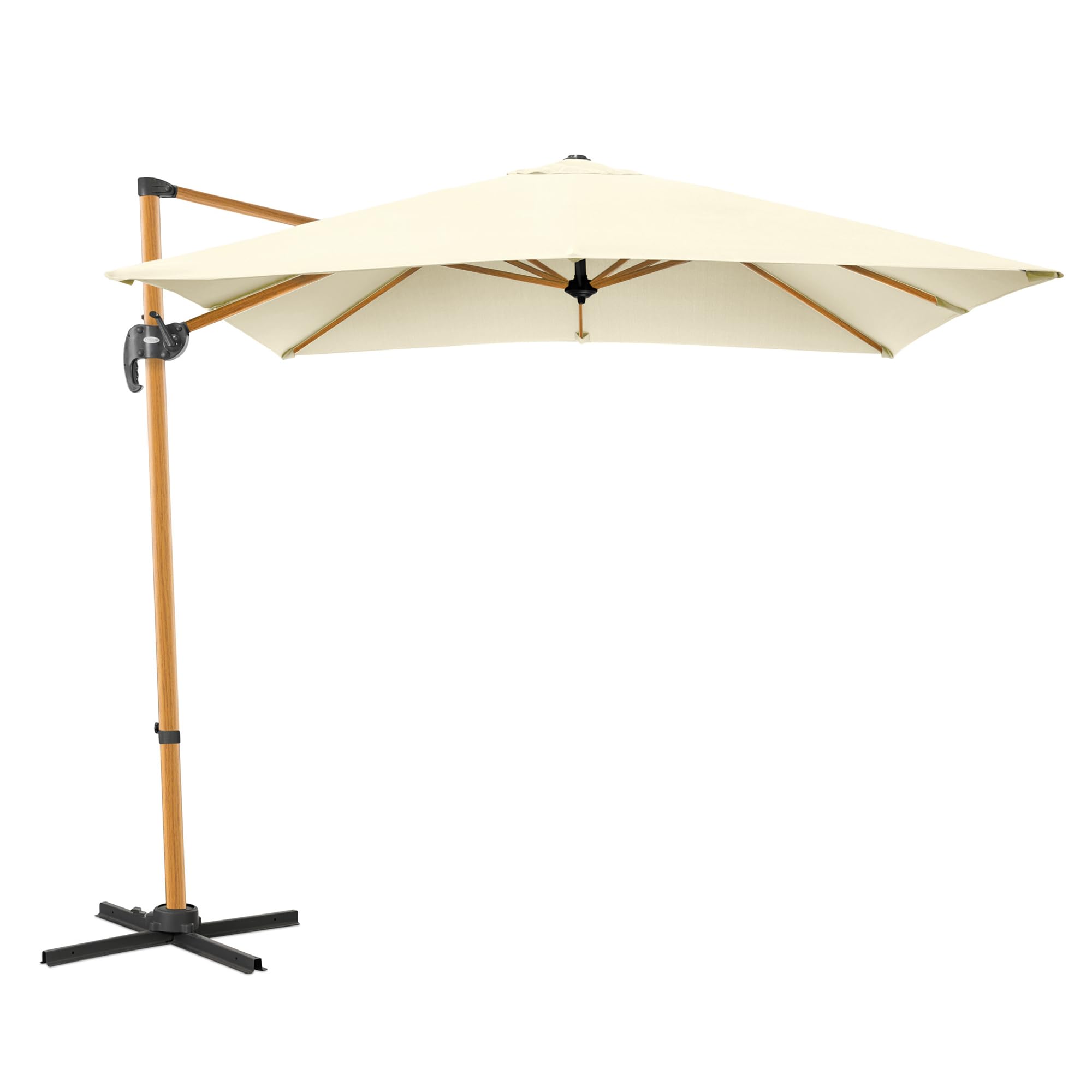 CHRISTOW 2.5m Cantilever Parasol – Cream, Steel with Wood Effect Finish, Banana-Style Umbrella for Garden Patio, Polyester Canopy, UPF30+ UV Protection, Crank Handle, Tilt Function, 360˚ Rotation
