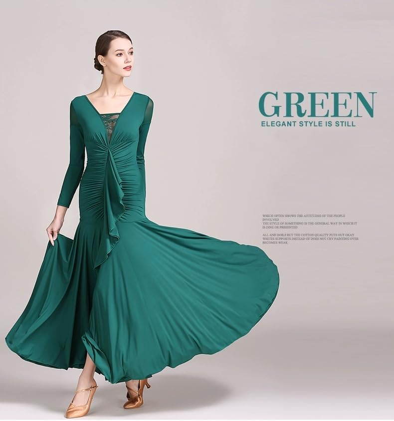 HEARTTOUCH Women Ballroom Dance Dress Modern Waltz Tango Dance Costume Long Sleeve National Standard Competition Performance