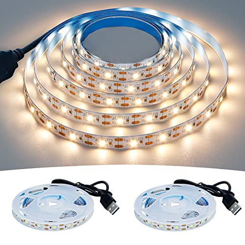 USB LED Strip Light Natural White 4000K 5V USB Powered 13.12ft/4M 240LEDs Flexible SMD2835 High Brightness No-Waterproof IP20 LED Tape Lights(2pcs x 6.6ft)