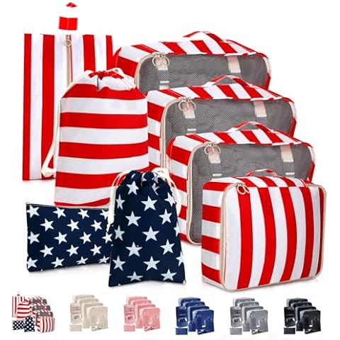 SLMT 8 Set Packing Cubes for Suitcases, Luggage Organizer Bags for Carry On, Travel Bags Organizer for Luggage, Must Have Travel Essentials for Women and Men (American Flag) Cover
