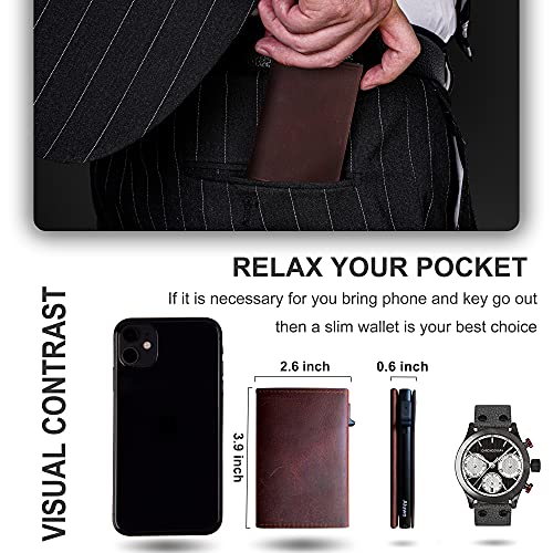 Image of AirTag Wallet for Mens Wallet,Card Holder for AirTag,Smart,RFID Blocking,Slim Wallet for Front Pocket-8-12 Card Capacity (Genuine leather, Brown)