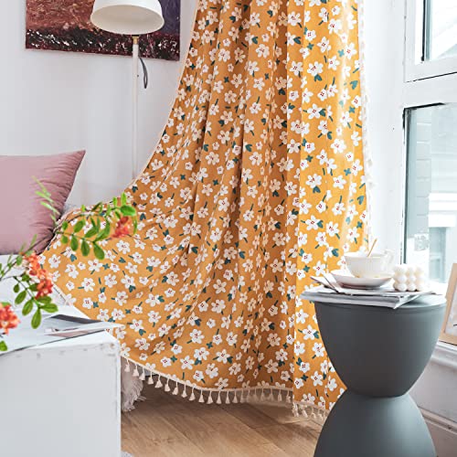 Deeprove Boho Curtain 84 Inch Length, Farmhouse Yellow Florals Print,