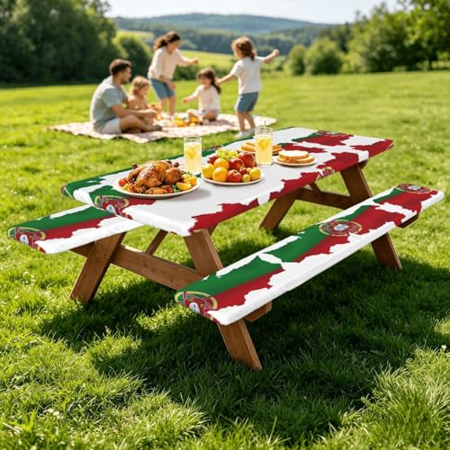 Mantel de mesa de camping impermeable y fundas de banco para picnic 8