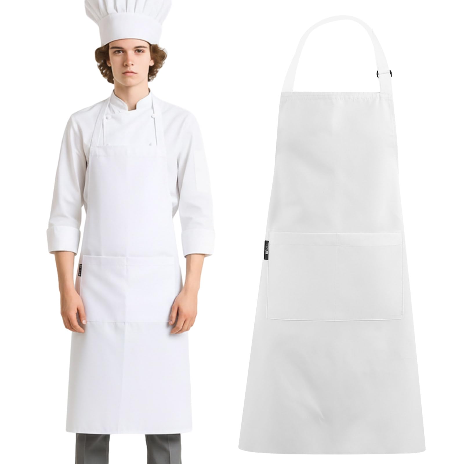 Shyyween White Chef Apron with Pocket Adjustable Tie for Women Men Cooking