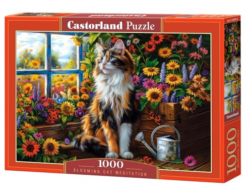 Castorland 1000 Piece Jigsaw Puzzles, Blooming Cat Meditation, Cat Puzzle, Flower Scennery, Charming View, Adult Puzzle, Castorland C 105342 2
