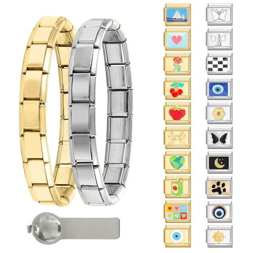 papasgix 23pcs Italian Charm Bracelet Gold Silver Set with Starter ...