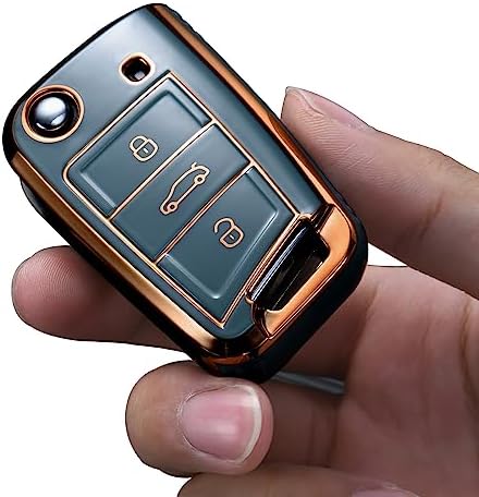 OATSBASF Etui na kluczyki samochodowe kompatybilne z VW Golf 7, etui na klucze do VW Polo, Skoda, Tiguan, MK7, etui na klucze z 3 przyciskami (J-białe)