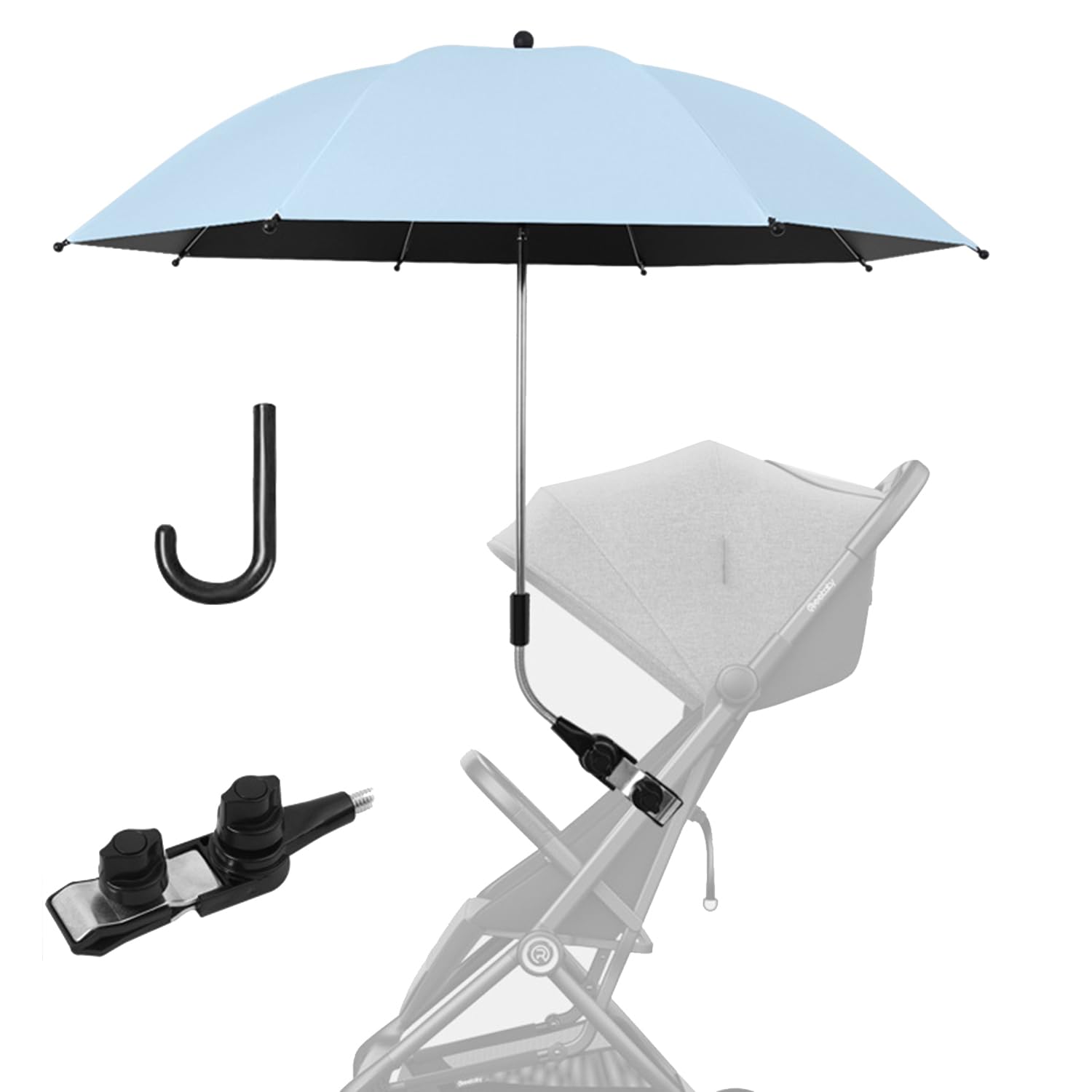 MOFIC Baby Stroller Parasol, Universal Baby Pram Umbrella with with Adjustable Clamp, Pushchair Parasol with 50+ UV Protection, Pram Parasol for Infant, Waterproof Umbrella for Stroller, Buggy (Blue)
