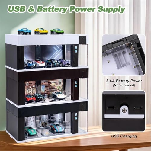 Image of Electric Car Garage Display Case with Voice Control, LED Lighting, Dustproof Design for Diecast Models