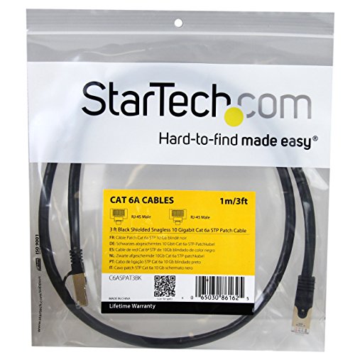 StarTech.com 3ft CAT6a Ethernet Cable - 10 Gigabit Shielded Snagless RJ45 100W PoE Patch Cord - 10GbE STP Network Cable w/Strain Relief - Black Fluke Tested/Wiring is UL Certified/TIA (C6ASPAT3BK) - Image 4