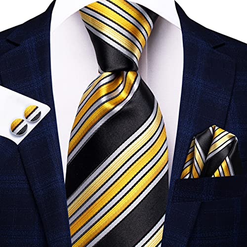 Image of Dubulle Silk Ties Set for Men Formal Paisley Striped Necktie Pocket Square Cufflinks 3PCS Sets Wedding Business Party