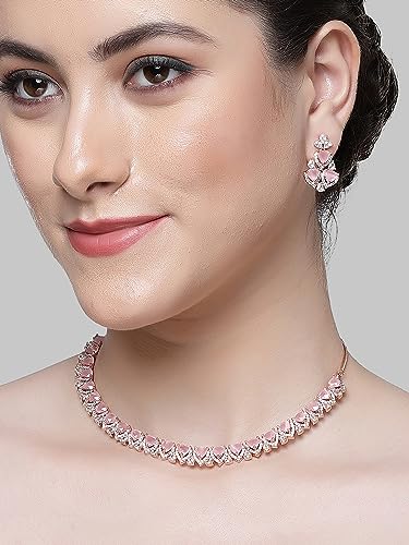 Image of Karatcart Silver Tone Green American Diamond Studded Necklace Set for Women