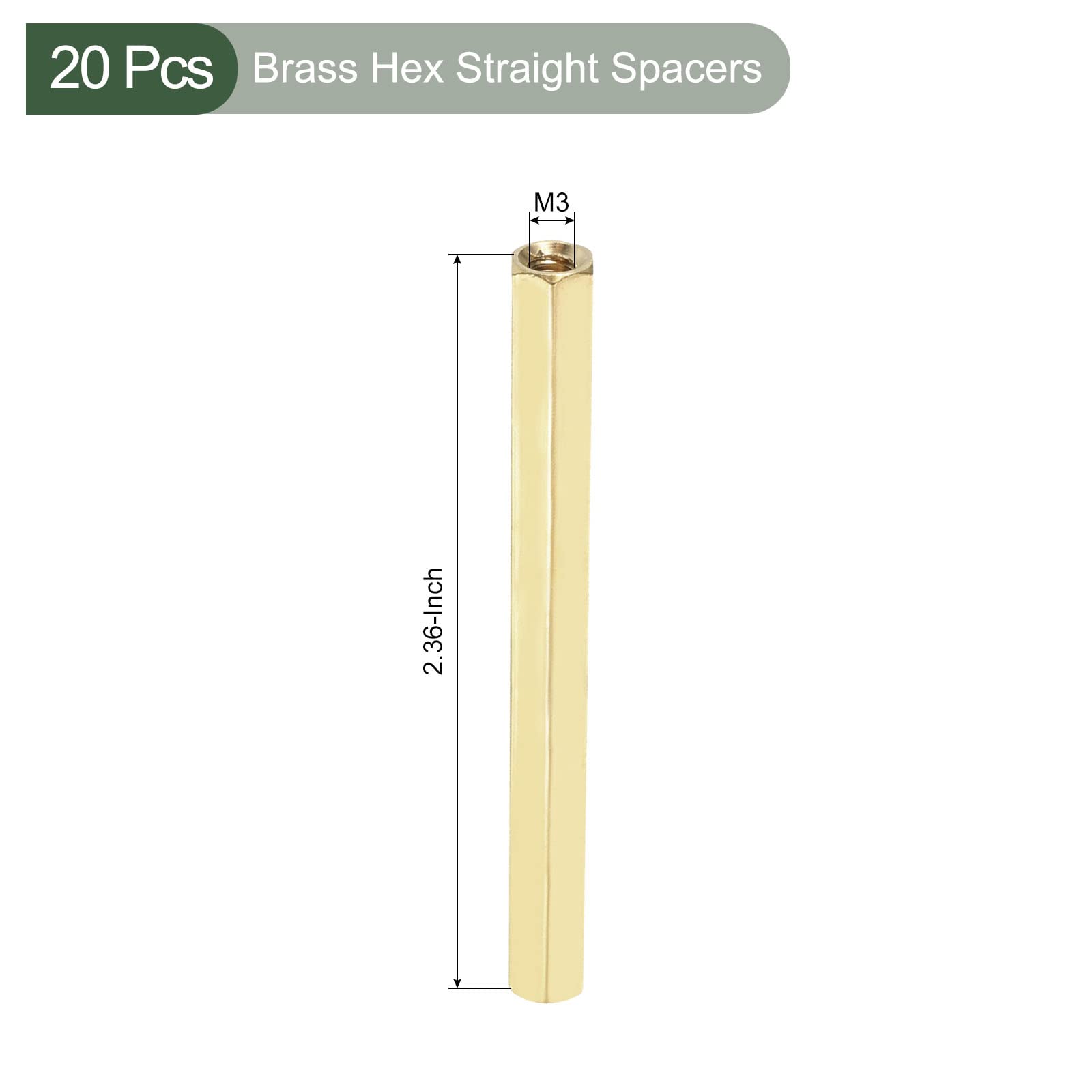 YOKIVE 20 Pcs Brass Hex Straight Spacer, Standoff Spacer with Female Thread, M3 x 5 x 60mm - Image 2