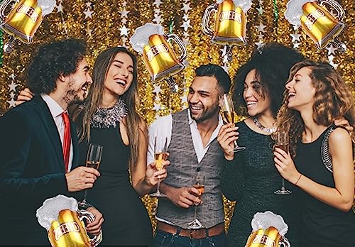 Image of 15 Pcs Beer Mug Cheers Foil Balloons Gold 16 Inch Mylar Balloon Birthday Beer Festival Beer Theme Party Decoration Supplies