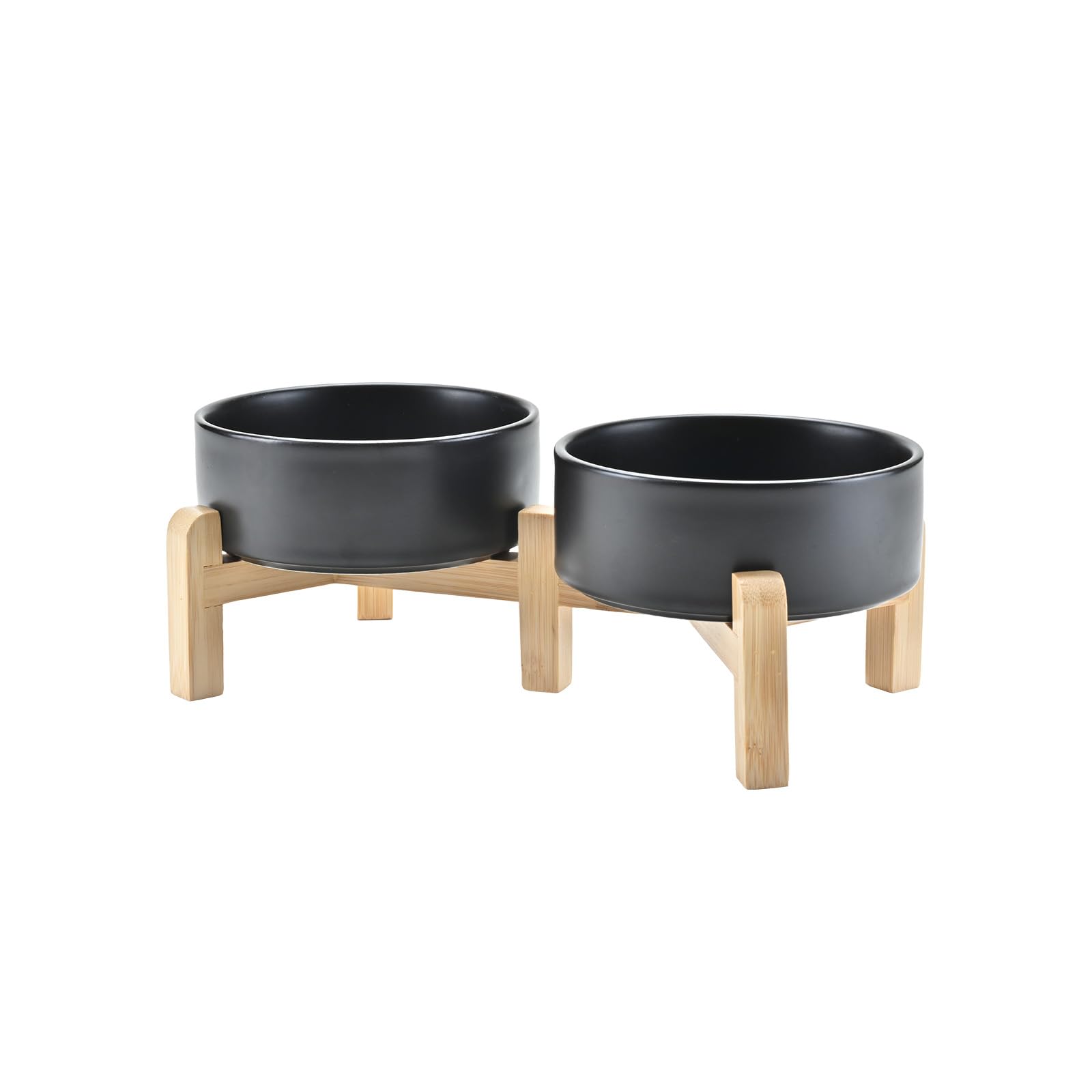 Gamelles surélevées en céramique et bambou de 13 cm au design minimaliste pour intérieur