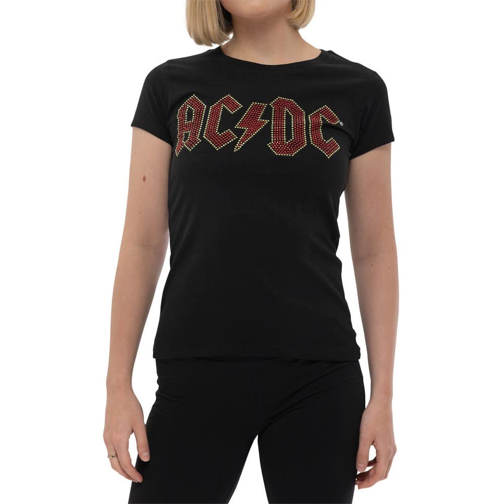 ACDC T Shirt Full Colour Diamante Logo Official Womens Skinny Fit Black XXL