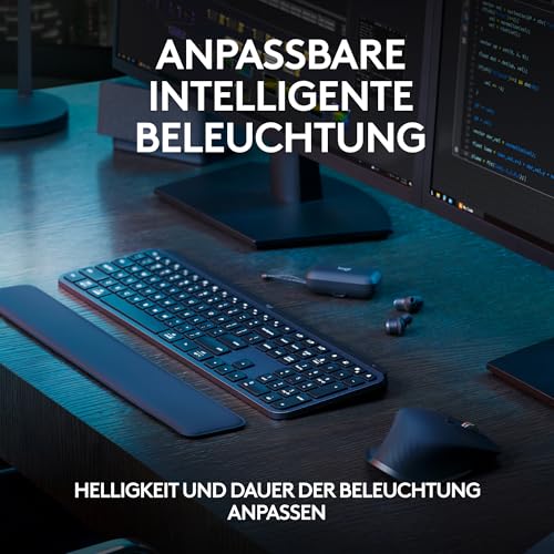 Logitech MX Keys S kabellose Tastatur, Low Profile, Fluid Quiet Typing, Programmable Keys, Backlighting, Bluetooth, USB C Rechargeable, für Windows PC, Linux, Chrome, Mac, Deutsches QWERTZ - Grau – Bild 5