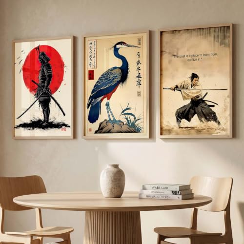 Image of kotart Japanese Samurai Motivational Art Framed Posters for Living Room Bedroom Gaming Room Studio | Aesthetic Japanese Theme Samurai Poster with Frames Wall Decor Set Of 3 (14x20 Inch)