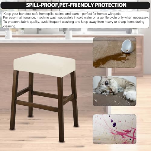 Image of NeColorLife Rectangle Bar Stool Covers Waterproof,Ivory,2 Pack | Stretch Saddle Seat Covers for Counter Height, Kitchen Island, and Vanity Bar Stools, Protecting Seats from Daily Wear
