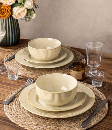 Image of TheTerra Ceramic Dinnerware Sets for 4, 12 Pieces Porcelain Lightweight Plates and Bowls Sets, Scratch Resistant Dish Set, Oven, Microwave & Dishwasher Safe, Cream Latte
