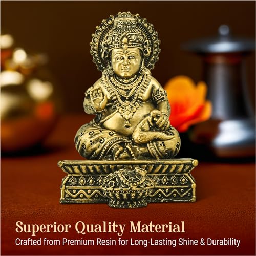 Image of Kuber Industries 6 Inch Resin Kubera Idol for Spiritual Gifts | Kuber Murti Figurines for Pooja Room Money Good Luck & Wealth | Home Decor Items for Hall | Brass Colored