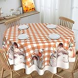 GPMAOYI Fall Tablecloth Round 60 Inch - Orange Buffalo Plaid Table Cloth Cute Pumpkin Squirrel Thank